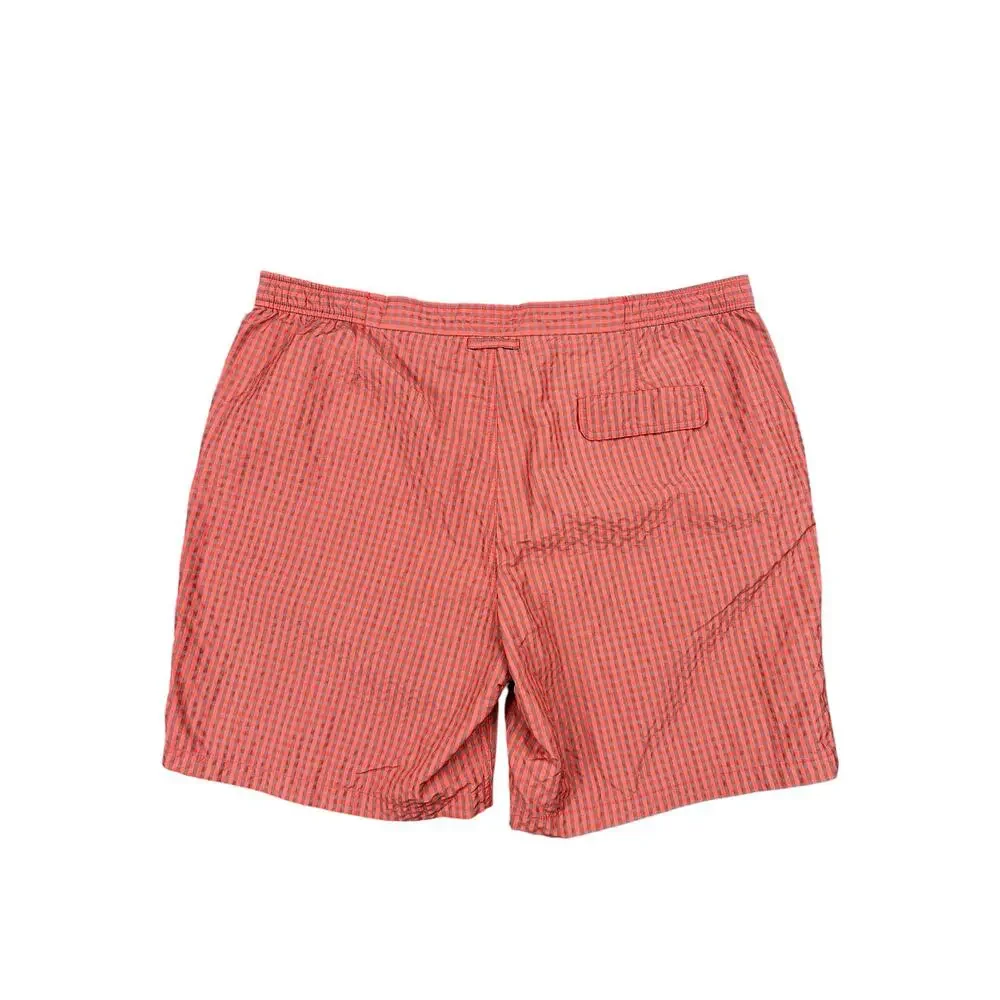 Peter Millar Seersucker Gingham Swim Trunks Red/Gray — Size 2XL